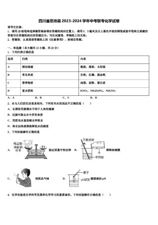 四川省岳池县2023-2024学年中考联考化学试卷含解析.doc