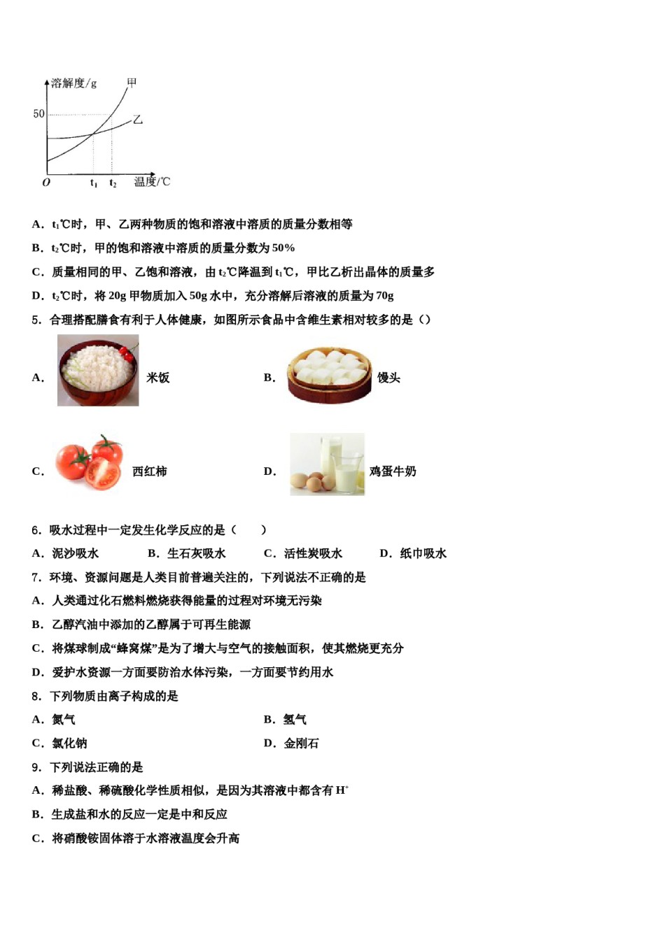 四川省巴中学市恩阳区重点名校2023-2024学年中考一模化学试题含解析.doc_第2页