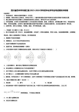 四川省巴中学市通江县2023-2024学年初中化学毕业考试模拟冲刺卷含解析.doc