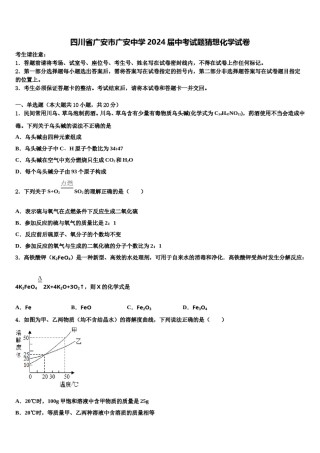 四川省广安市广安中学2024届中考试题猜想化学试卷含解析.doc