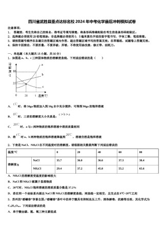四川省武胜县重点达标名校2024年中考化学最后冲刺模拟试卷含解析.doc