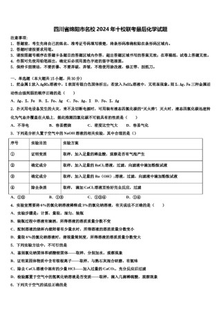四川省绵阳市名校2024年十校联考最后化学试题含解析.doc