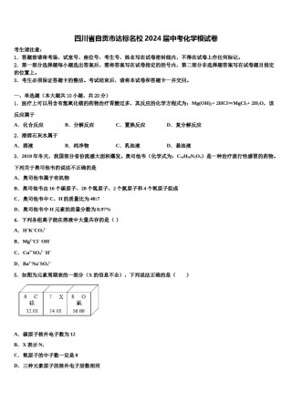四川省自贡市达标名校2024届中考化学模试卷含解析.doc