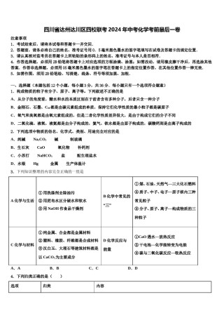 四川省达州达川区四校联考2024年中考化学考前最后一卷含解析.doc