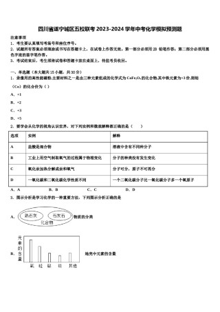 四川省遂宁城区五校联考2023-2024学年中考化学模拟预测题含解析.doc
