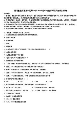 四川省隆昌市第一初级中学2024届中考化学对点突破模拟试卷含解析.doc