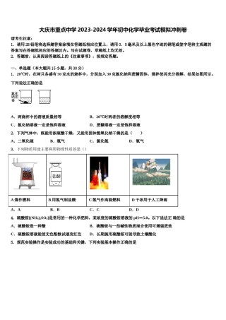 大庆市重点中学2023-2024学年初中化学毕业考试模拟冲刺卷含解析.doc
