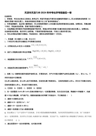 天津市天津八中2024年中考化学考前最后一卷含解析.doc
