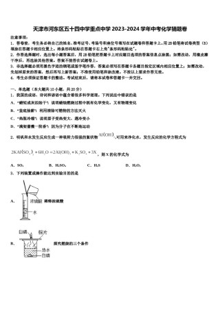 天津市河东区五十四中学重点中学2023-2024学年中考化学猜题卷含解析.doc