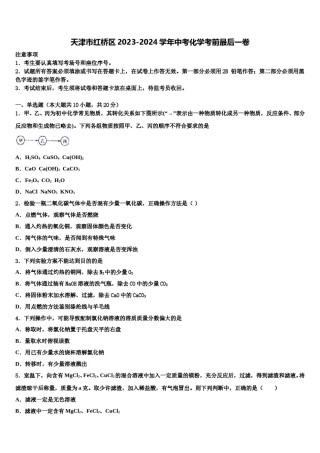 天津市红桥区2023-2024学年中考化学考前最后一卷含解析.doc