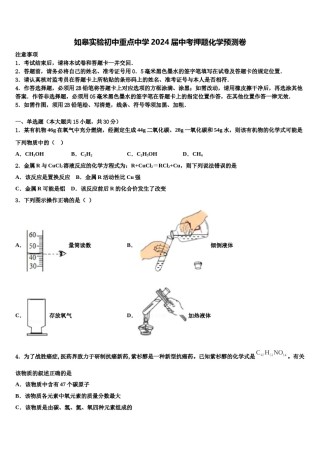 如皋实验初中重点中学2024届中考押题化学预测卷含解析.doc