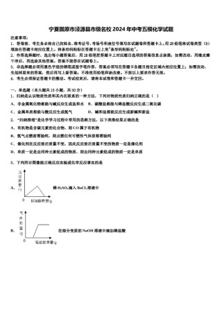 宁夏固原市泾源县市级名校2024年中考五模化学试题含解析.doc