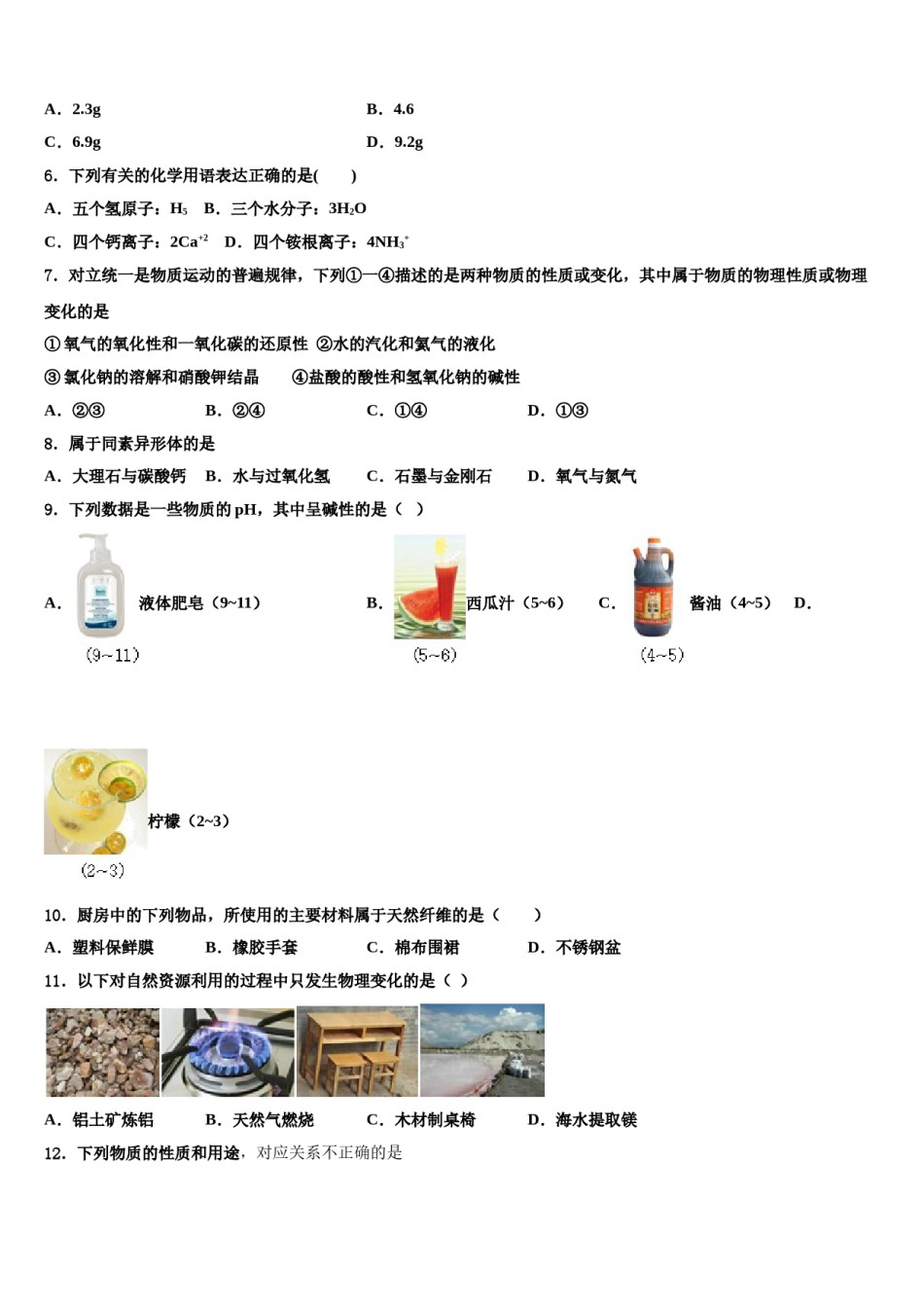 宁夏省中卫2023-2024学年中考化学适应性模拟试题含解析.doc_第2页