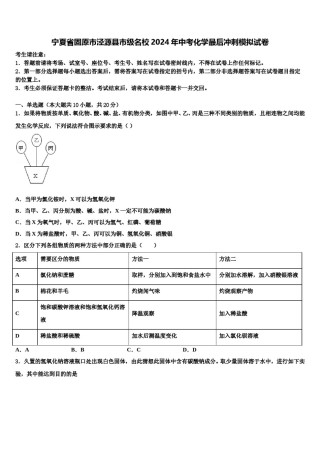 宁夏省固原市泾源县市级名校2024年中考化学最后冲刺模拟试卷含解析.doc