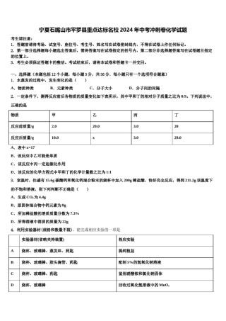 宁夏石嘴山市平罗县重点达标名校2024年中考冲刺卷化学试题含解析.doc