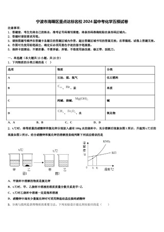 宁波市海曙区重点达标名校2024届中考化学五模试卷含解析.doc