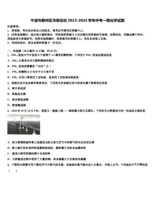 宁波市鄞州区市级名校2023-2024学年中考一模化学试题含解析.doc