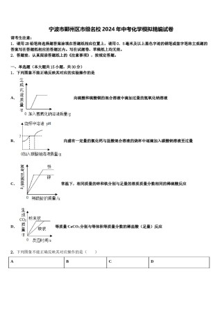 宁波市鄞州区市级名校2024年中考化学模拟精编试卷含解析.doc