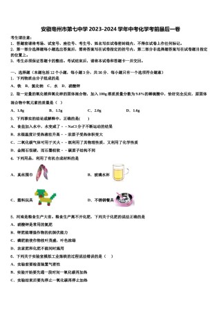 安徽亳州市第七中学2023-2024学年中考化学考前最后一卷含解析.doc