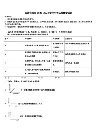 安徽合肥市2023-2024学年中考三模化学试题含解析.doc