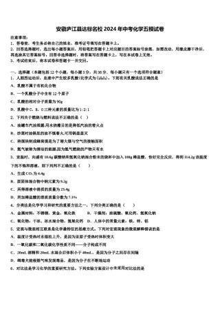 安徽庐江县达标名校2024年中考化学五模试卷含解析.doc