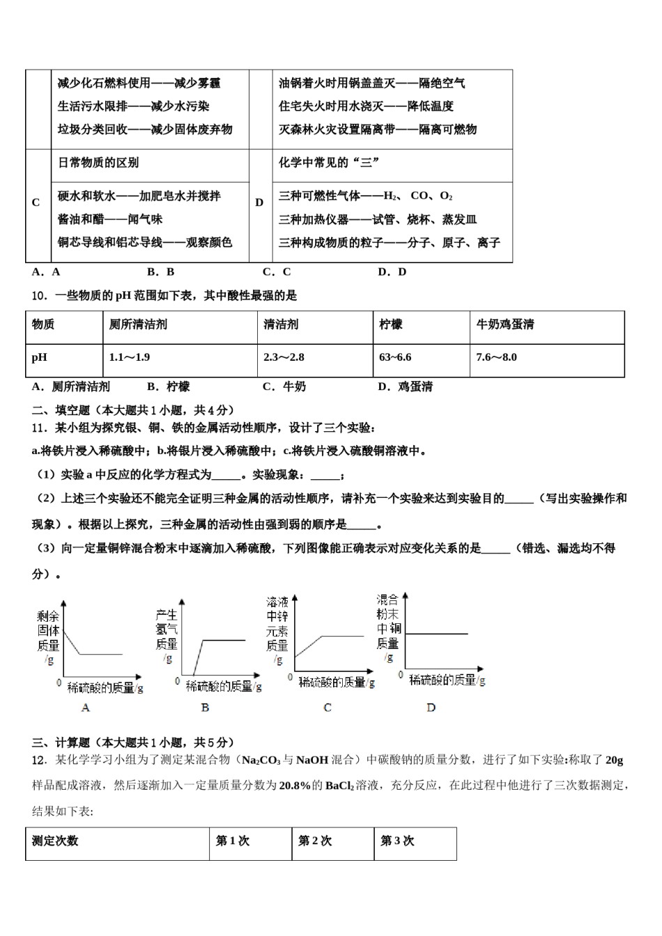 安徽淮南寿县重点中学2024年中考化学全真模拟试卷含解析.doc_第3页
