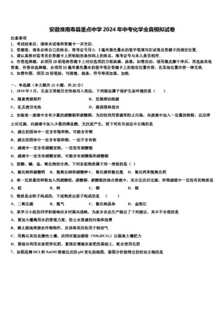 安徽淮南寿县重点中学2024年中考化学全真模拟试卷含解析.doc