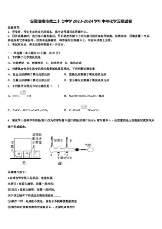 安徽淮南市第二十七中学2023-2024学年中考化学五模试卷含解析.doc