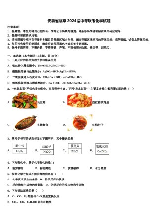 安徽省临泉2024届中考联考化学试题含解析.doc