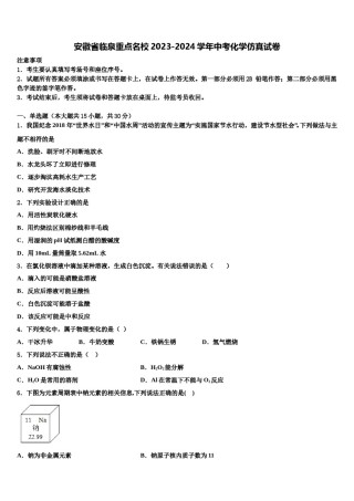 安徽省临泉重点名校2023-2024学年中考化学仿真试卷含解析.doc