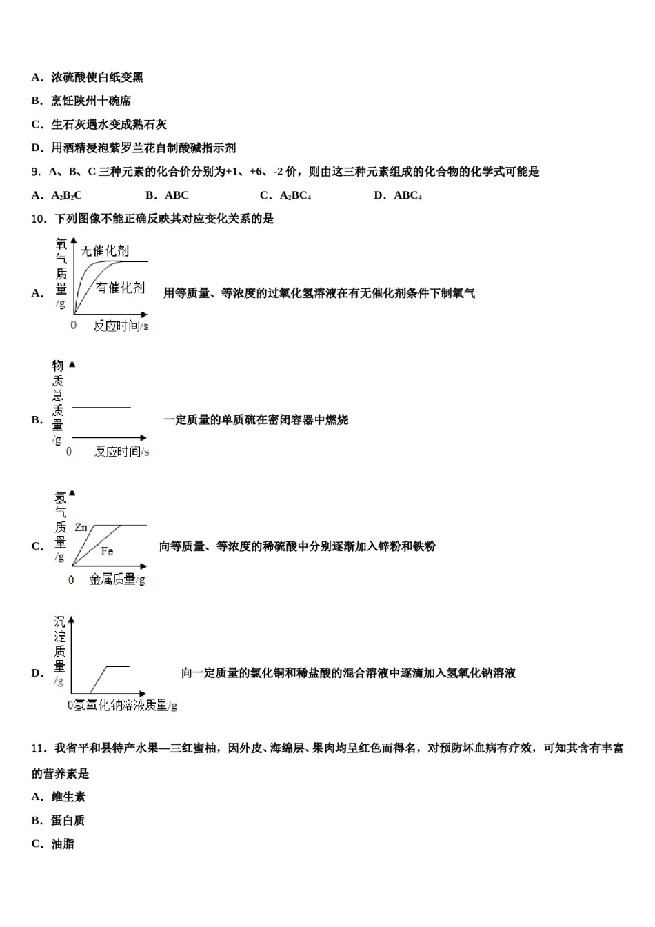 安徽省临泉重点名校2024届中考化学考试模拟冲刺卷含解析.doc_第3页
