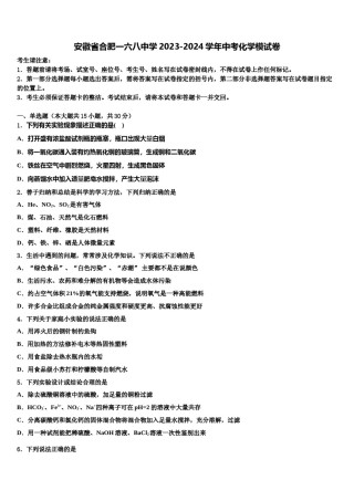 安徽省合肥一六八中学2023-2024学年中考化学模试卷含解析.doc