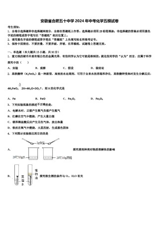 安徽省合肥五十中学2024年中考化学五模试卷含解析.doc