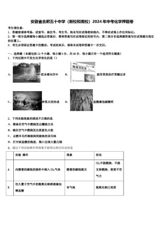 安徽省合肥五十中学（新校和南校）2024年中考化学押题卷含解析.doc