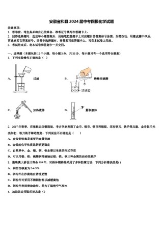 安徽省和县2024届中考四模化学试题含解析.doc