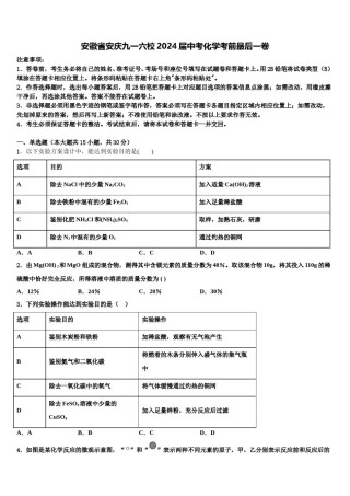 安徽省安庆九一六校2024届中考化学考前最后一卷含解析.doc