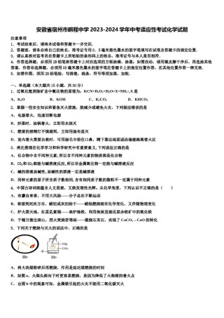 安徽省宿州市鹏程中学2023-2024学年中考适应性考试化学试题含解析.doc