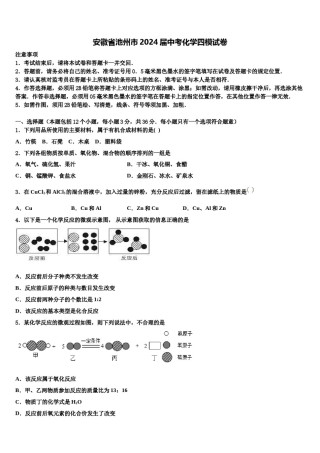 安徽省池州市2024届中考化学四模试卷含解析.doc