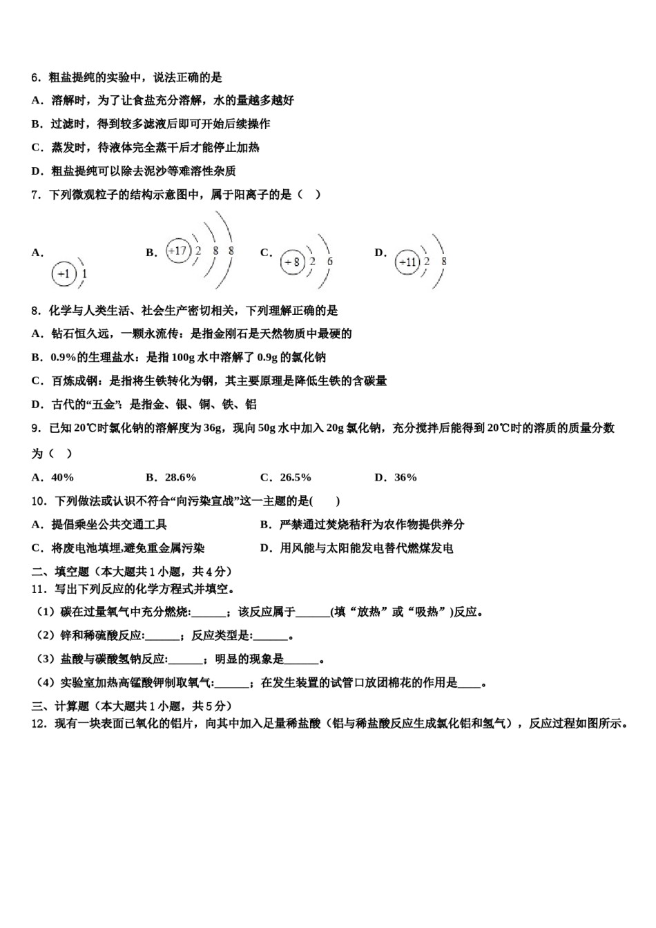 安徽省池州市贵池区重点达标名校2024年毕业升学考试模拟卷化学卷含解析.doc_第2页