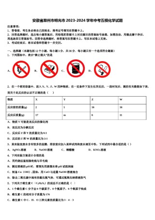 安徽省滁州市明光市2023-2024学年中考五模化学试题含解析.doc