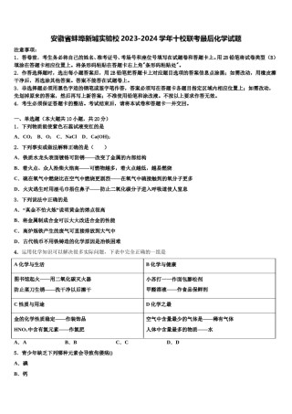 安徽省蚌埠新城实验校2023-2024学年十校联考最后化学试题含解析.doc