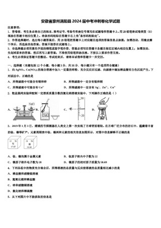 安徽省豪州涡阳县2024届中考冲刺卷化学试题含解析.doc
