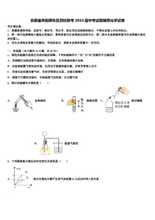 安徽省阜阳颍东区四校联考2024届中考试题猜想化学试卷含解析.doc