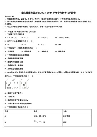 山东滕州市级名校2023-2024学年中考联考化学试卷含解析.doc