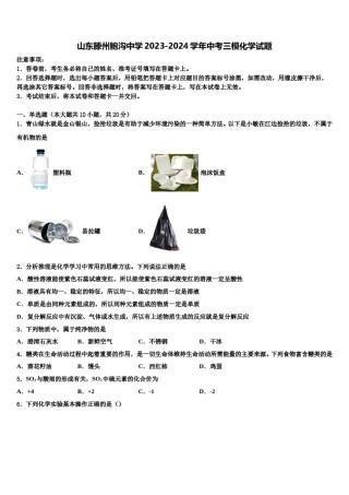 山东滕州鲍沟中学2023-2024学年中考三模化学试题含解析.doc