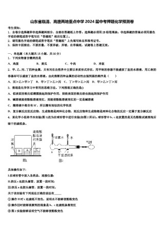 山东省临清、高唐两地重点中学2024届中考押题化学预测卷含解析.doc