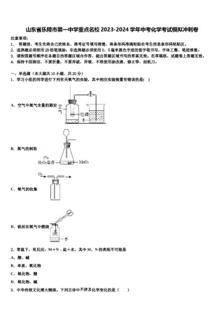 山东省乐陵市第一中学重点名校2023-2024学年中考化学考试模拟冲刺卷含解析.doc