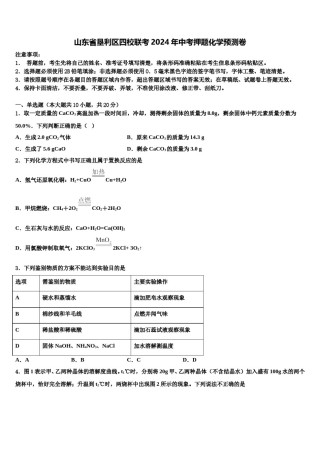 山东省垦利区四校联考2024年中考押题化学预测卷含解析.doc