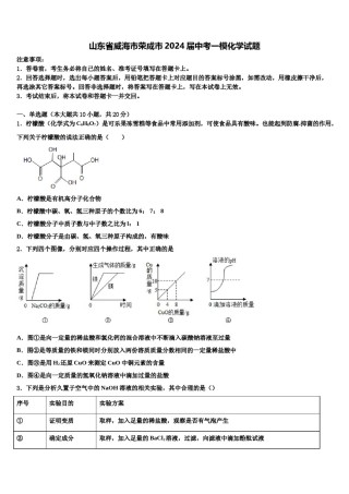 山东省威海市荣成市2024届中考一模化学试题含解析.doc