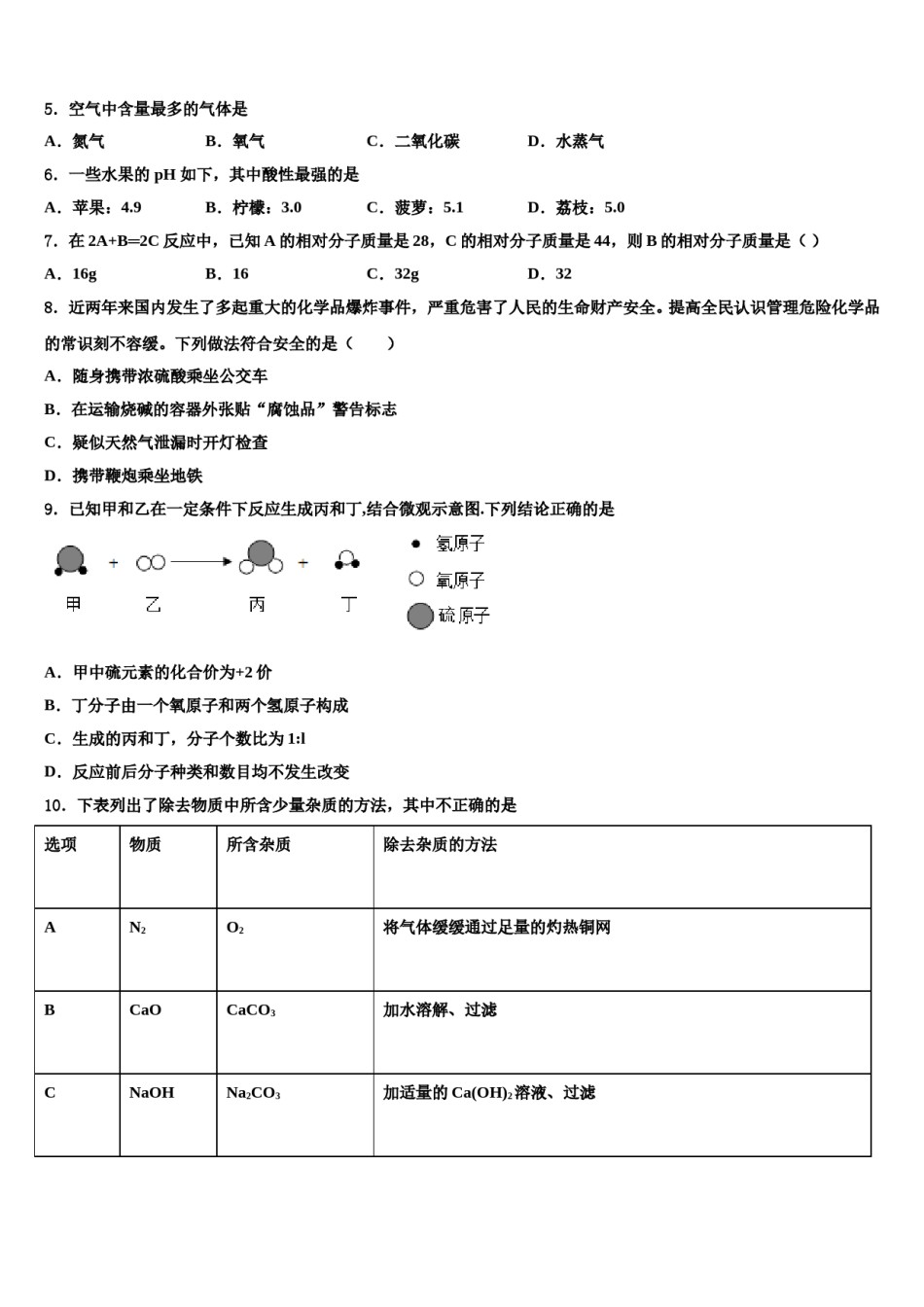 山东省曹县第一中学2023-2024学年中考化学押题试卷含解析.doc_第2页